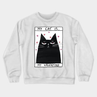 Happy valentines black cat. Cute cat and red hearts. Crewneck Sweatshirt